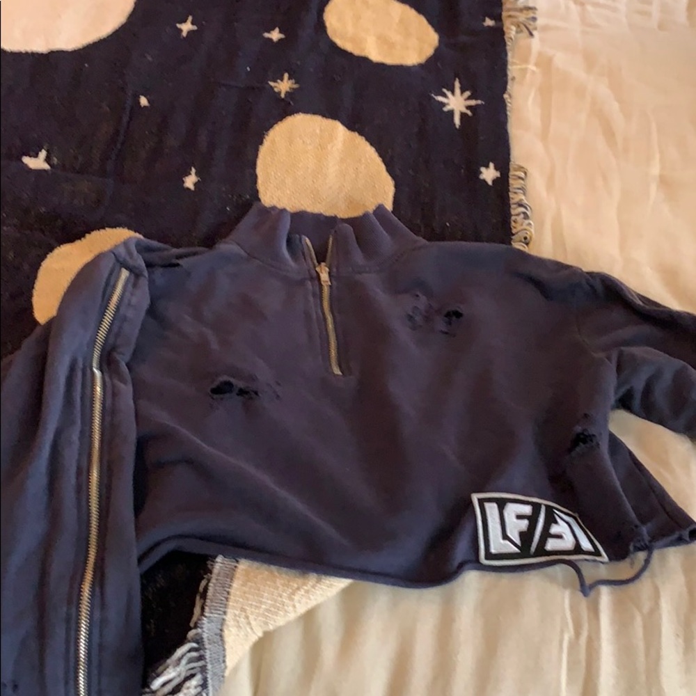 navy blue lf destressed cropped sweatshirt